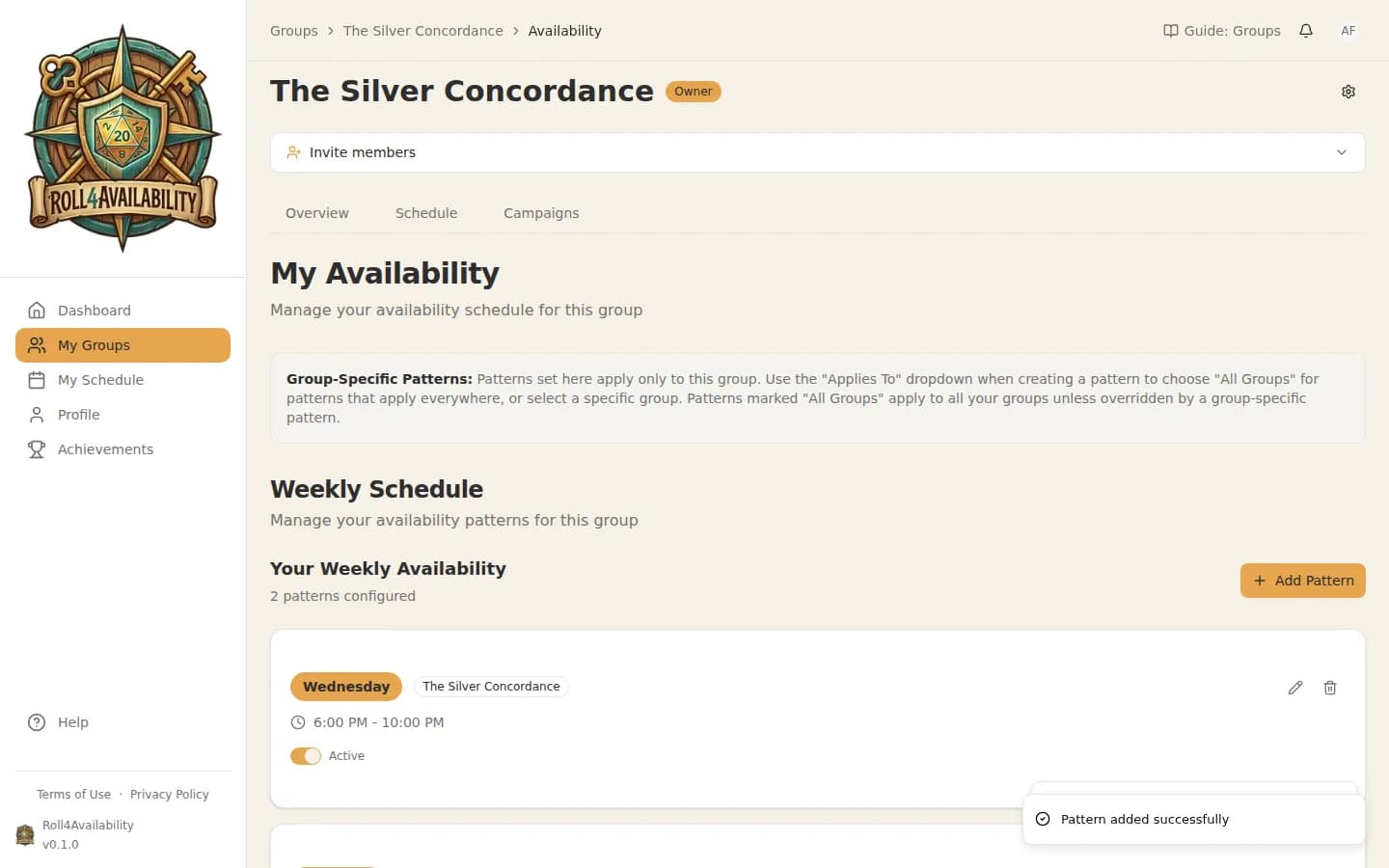 Two availability patterns set
