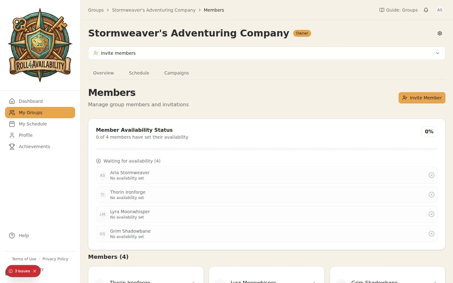 Group members list