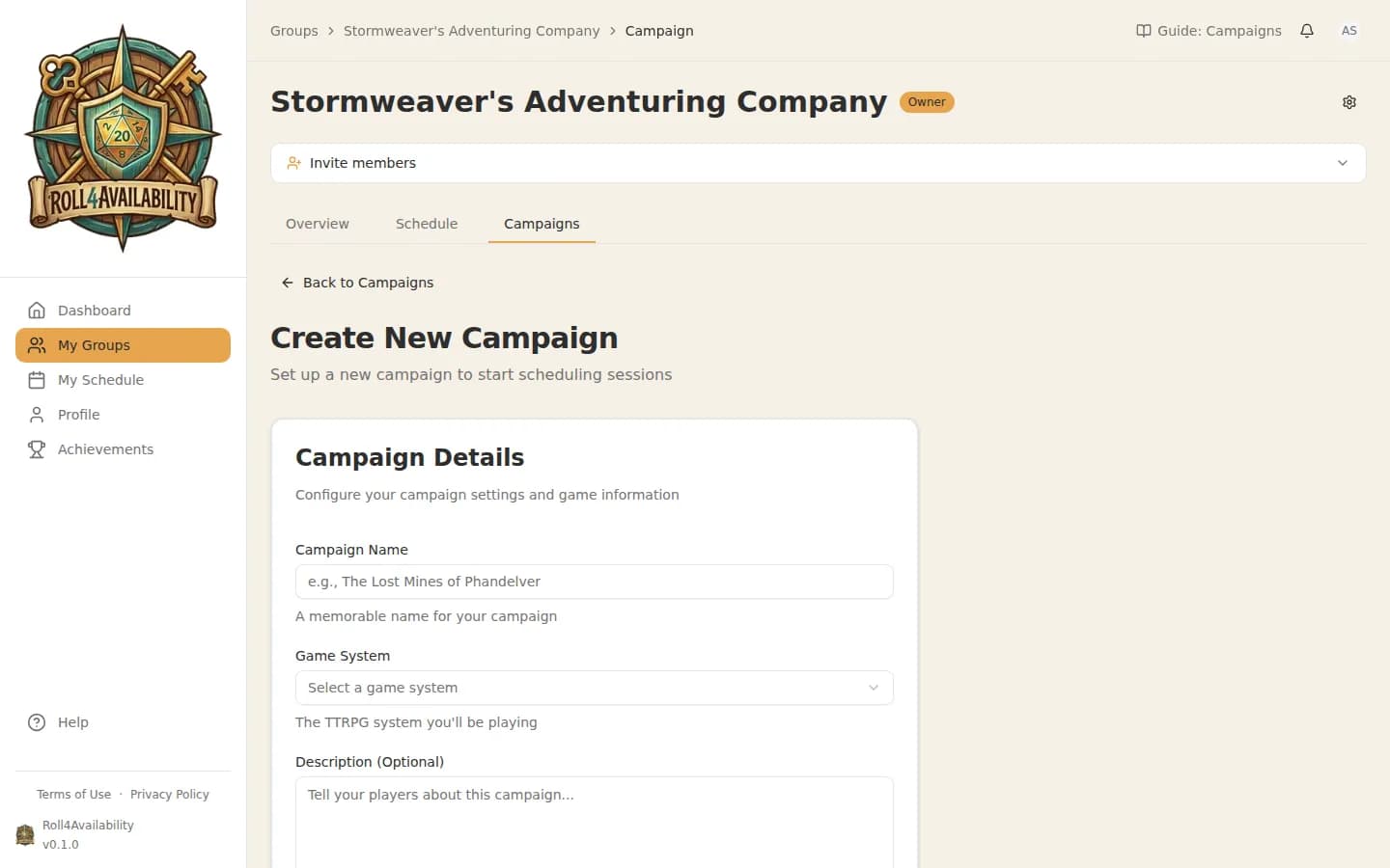Empty campaign creation form